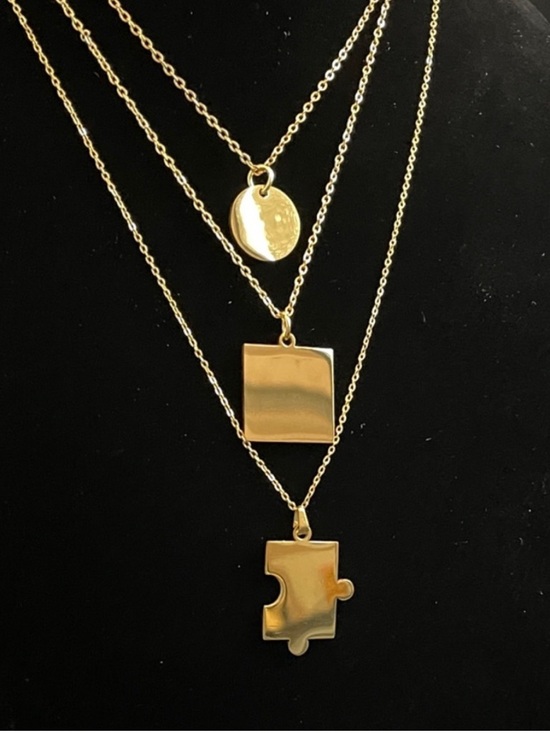 Plunder Jewelry - Plunder Gold-Tone Pendant Necklace Set. Lot of 3 Puzzle Square Round. 18+3” NWOT